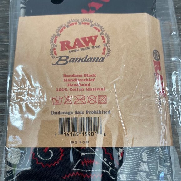 RAW Natural Rolling Papers Bandana Handkerchief Wrap Black 21.5" x 21.5" NEW - Picture 5 of 5